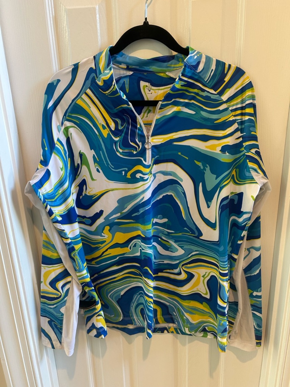 Tail Blue & Yellow Marble Zip-Front Long Sleeve Top